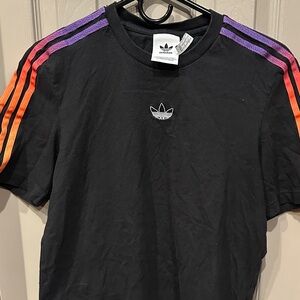 Adidas Men's Black Tee with Vibrant Stripes